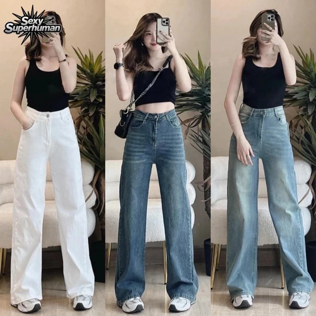 Korean Style Tie Dye Baggy Jeans – အမျိုးသမီးဝတ် ခါးမြင့် ဒီဇိုင်းဆန်း ဂျင်းဘောင်းဘီ